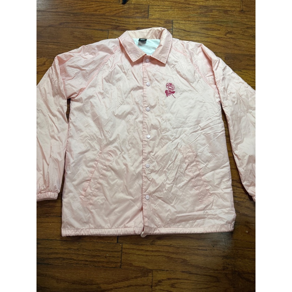 Obey Rose Coaches Jacket Mens Pink Graphic Snap Front Windbreaker Streetwear